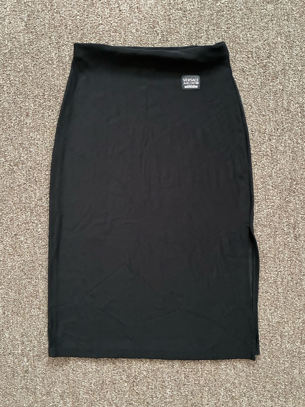 VERSACE Jeans Couture Black Spandex Skirt Side Slit Knee Length